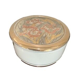 Vintage The Art of Chokin Flowers Trinket Box w/Lid Edge 24K Gold Iris Butterfly